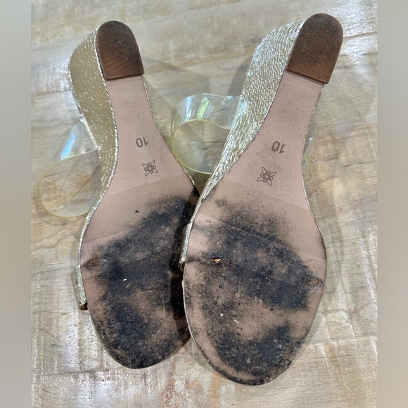 BCBGeneration gold metallic open toe wedge PATTI heels shoes slide sandal - Picture 16 of 16